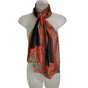 Giani Bernini Tartan Plaid Oblong Scarf Bows Shimmer Red-Multi Sheer 12"x64" New